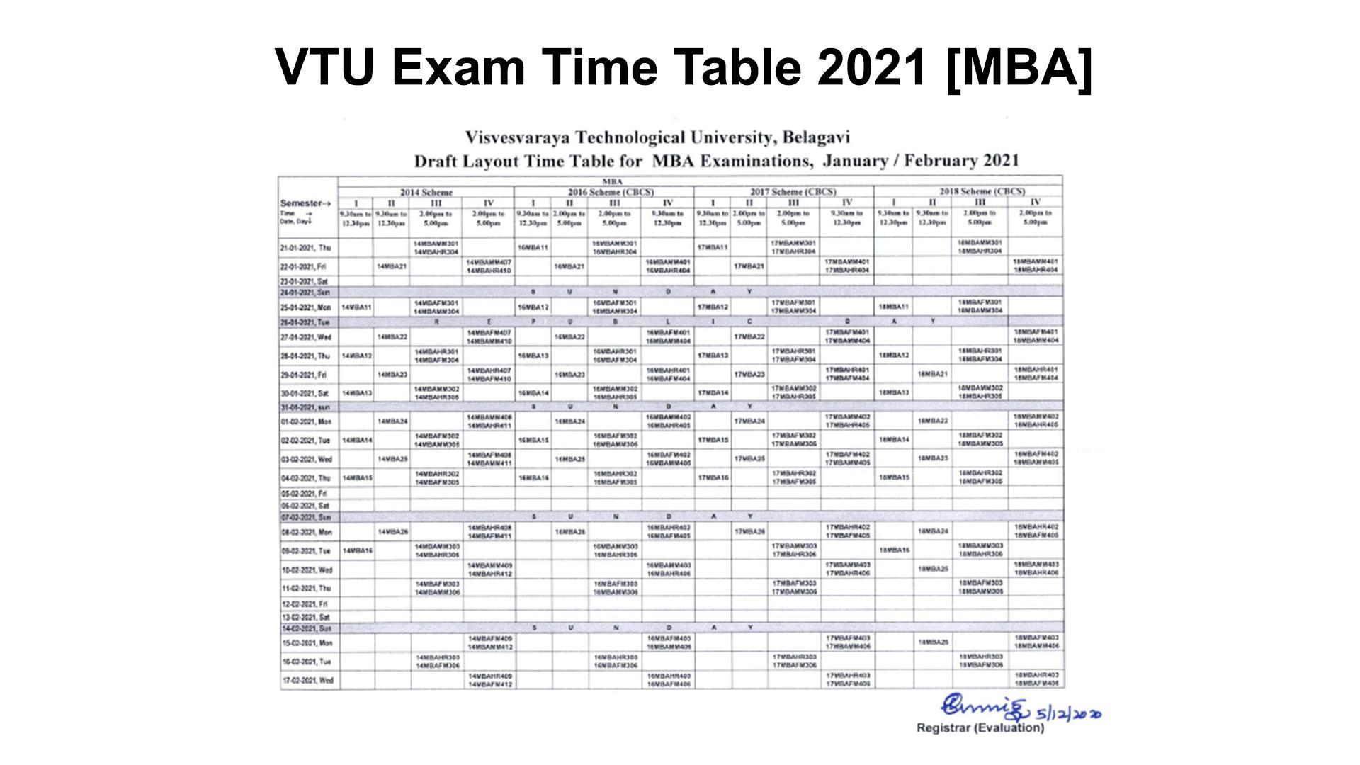 VTU MBA Exam Time Table 2024